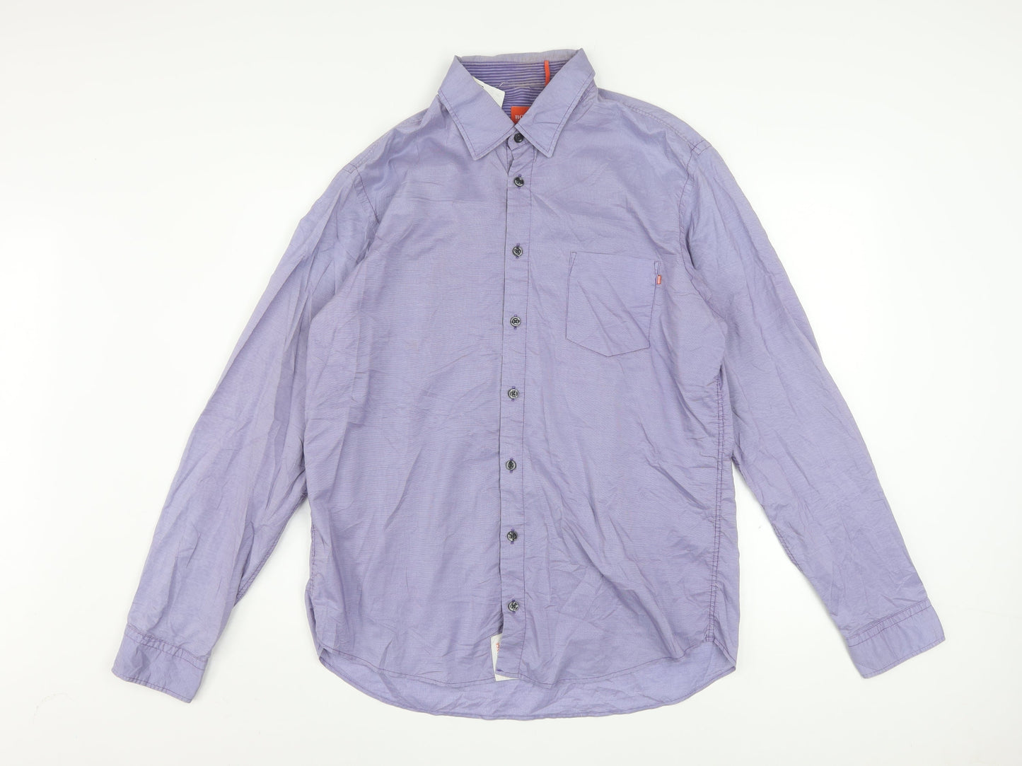 Hugo Boss Men's Purple Long Sleeve Regular Fit Button-Up Shirt L