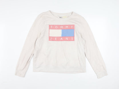 Tommy Jeans Women's Beige Sweatshirt M Logo Crew Neck Casual Wear