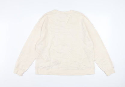 Disney Women Beige Mickey Mouse Pullover Sweatshirt M 12/14 Graphic Print