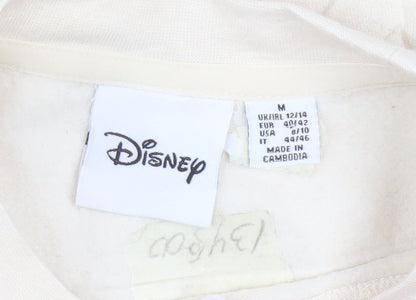Disney Women Beige Mickey Mouse Pullover Sweatshirt M 12/14 Graphic Print