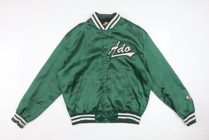 SSK Men’s Green Varsity Baseball Jacket Size L Retro Satin Bomber