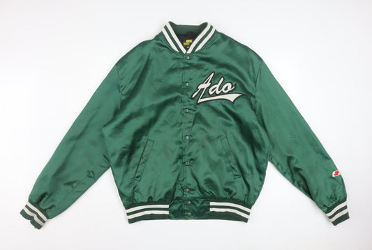 SSK Men’s Green Varsity Baseball Jacket Size L Retro Satin Bomber