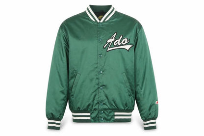 SSK Men’s Green Varsity Baseball Jacket Size L Retro Satin Bomber
