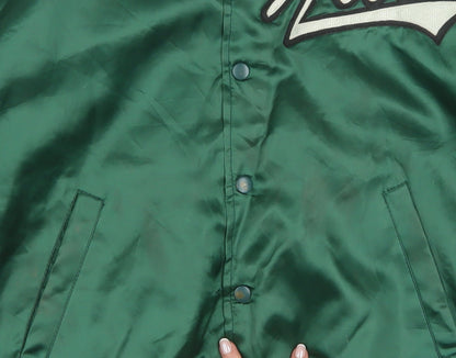SSK Men’s Green Varsity Baseball Jacket Size L Retro Satin Bomber