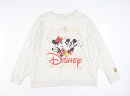 Disney Women Beige XL Pullover Sweatshirt Mickey Minnie Graphic Print
