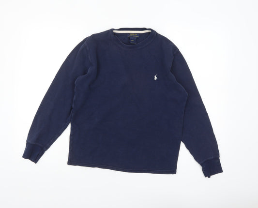Ralph Lauren Women's Blue Cotton Long Sleeve Crew Neck T-Shirt Size S