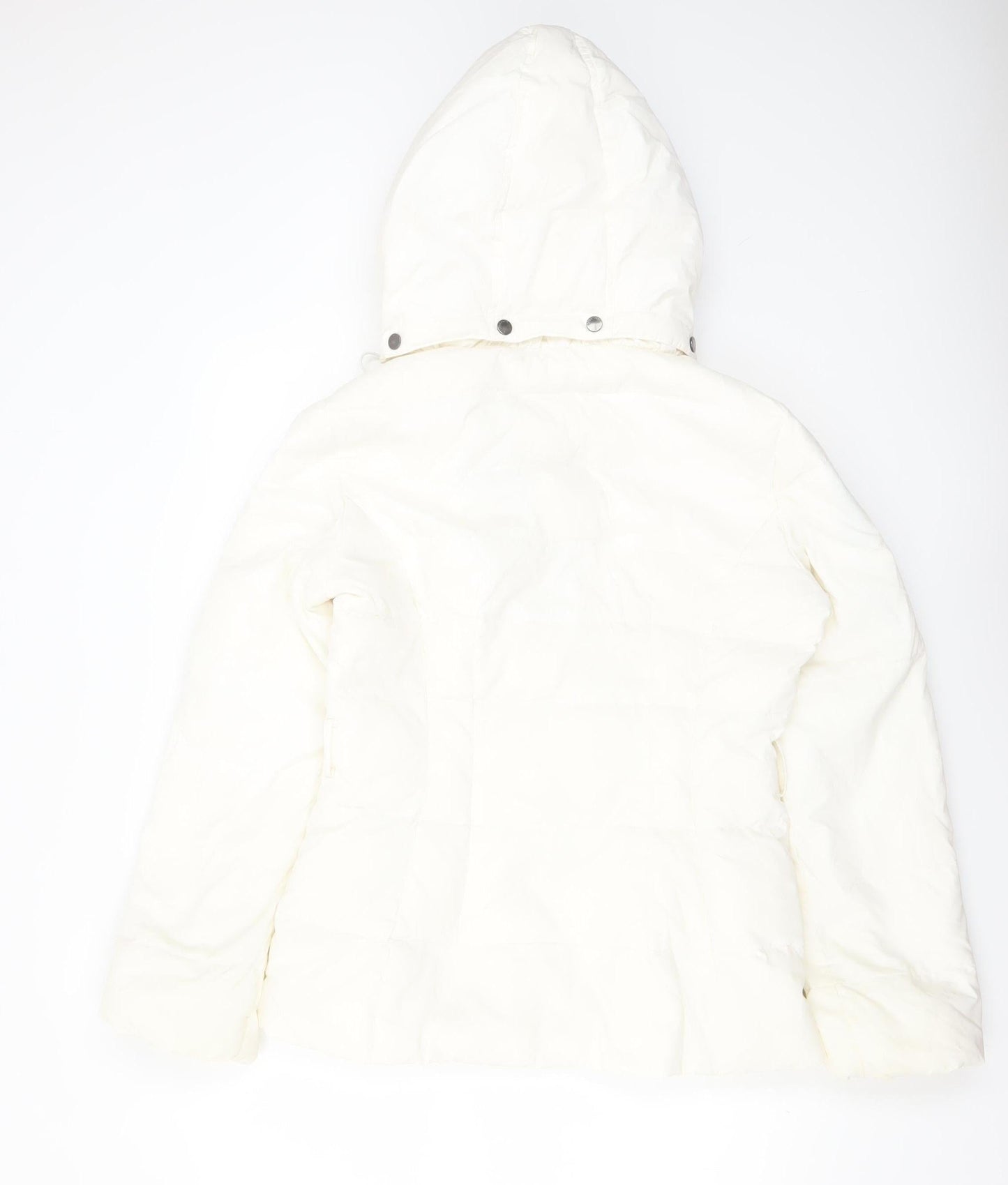 Benetton Women's White Puffer Jacket Size 16 Hooded Winter Coat