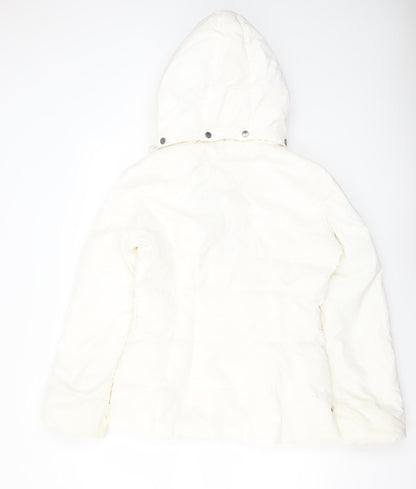 Benetton Women's White Puffer Jacket Size 16 Hooded Winter Coat