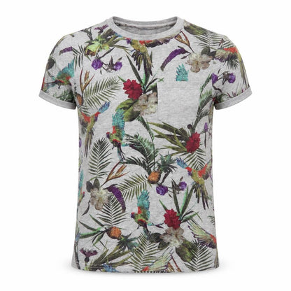 H&M Divided Men's Grey Tropical Floral Parrot Print T-Shirt XS