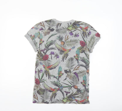 H&M Divided Men's Grey Tropical Floral Parrot Print T-Shirt XS