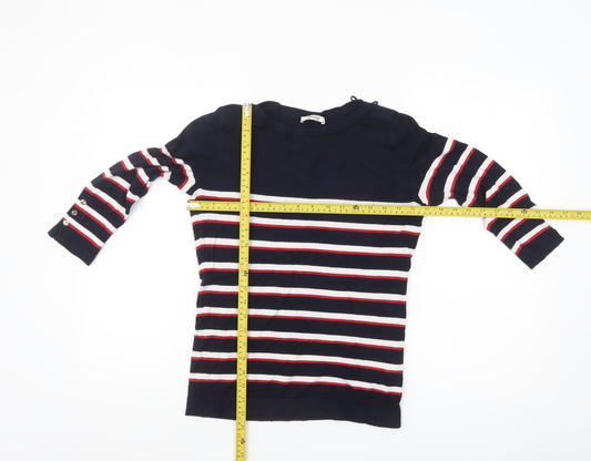 Orsay Women's Blue Striped Boat Neck 3/4 Sleeve Knit Jumper L