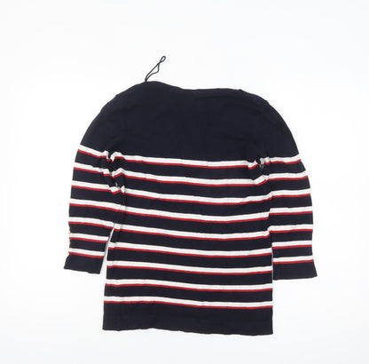 Orsay Women's Blue Striped Boat Neck 3/4 Sleeve Knit Jumper L