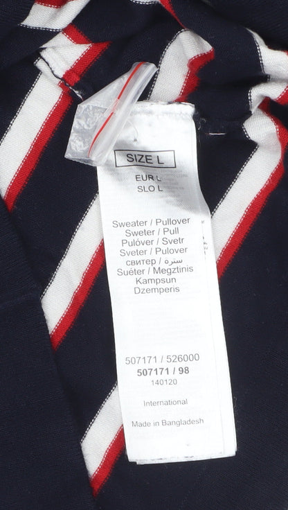 Orsay Women's Blue Striped Boat Neck 3/4 Sleeve Knit Jumper L