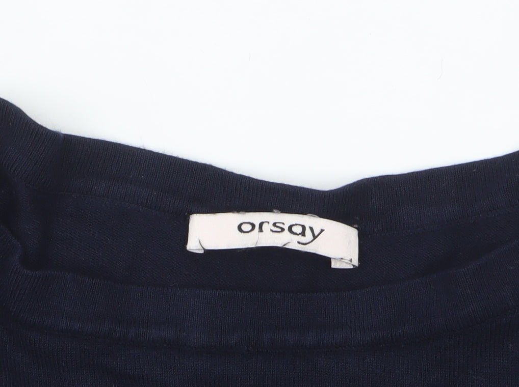 Orsay Women's Blue Striped Boat Neck 3/4 Sleeve Knit Jumper L