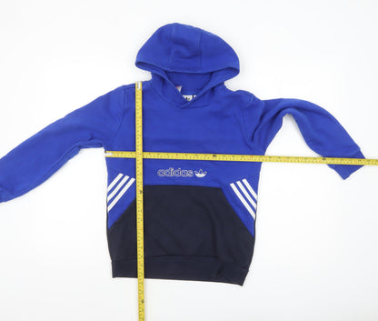 Adidas Boys Blue Pullover Hoodie 11-12 Years Colourblock Logo Sportswear