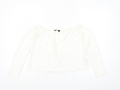 Bershka Women White Off Shoulder Long Sleeve Blouse Size 12