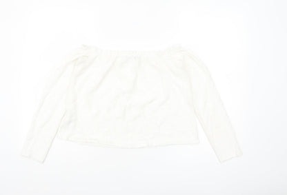 Bershka Women White Off Shoulder Long Sleeve Blouse Size 12