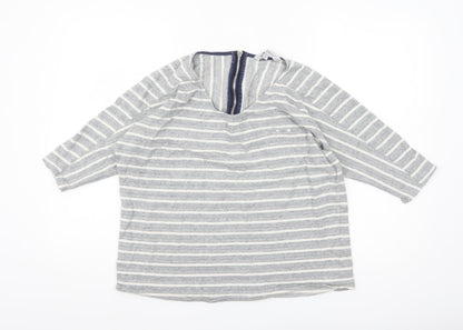 Crew Clothing Co. Womens Grey Striped 3/4 Sleeve Cotton Top Size 12