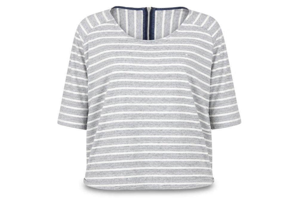 Crew Clothing Co. Womens Grey Striped 3/4 Sleeve Cotton Top Size 12