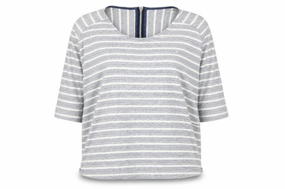 Crew Clothing Co. Womens Grey Striped 3/4 Sleeve Cotton Top Size 12