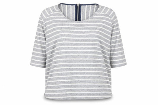 Crew Clothing Co. Womens Grey Striped 3/4 Sleeve Cotton Top Size 12