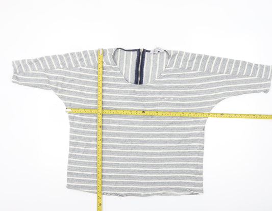 Crew Clothing Co. Womens Grey Striped 3/4 Sleeve Cotton Top Size 12