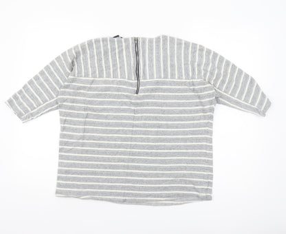Crew Clothing Co. Womens Grey Striped 3/4 Sleeve Cotton Top Size 12