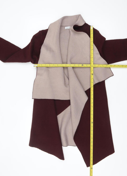 Gallery Women's Burgundy & Beige Open Front Long Sleeve Cardigan S