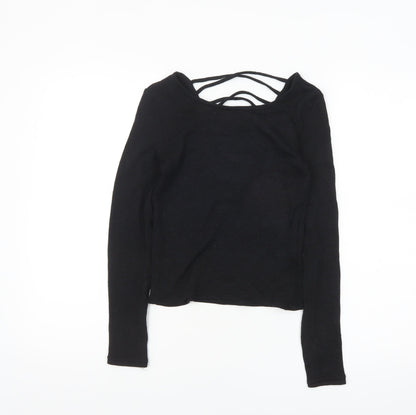 H&M Divided Womens Black XS Cropped Long Sleeve V-Neck Top