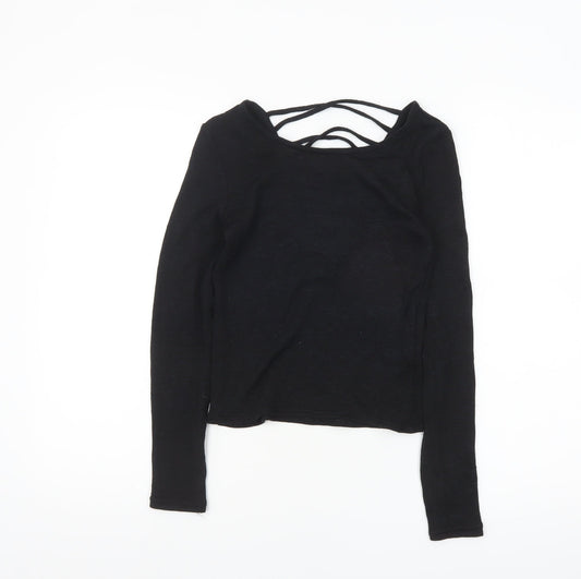 H&M Divided Womens Black XS Cropped Long Sleeve V-Neck Top