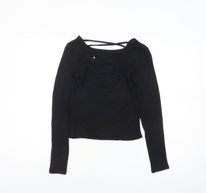 H&M Divided Womens Black XS Cropped Long Sleeve V-Neck Top