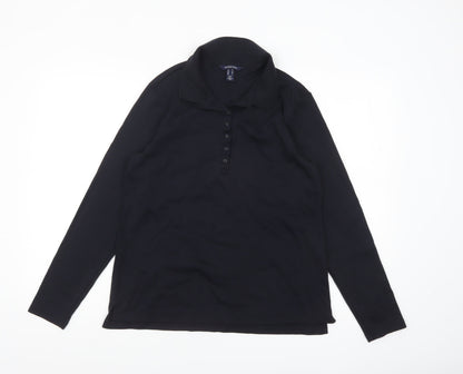 Lands' End Women's Black Cotton Long Sleeve Polo Shirt M