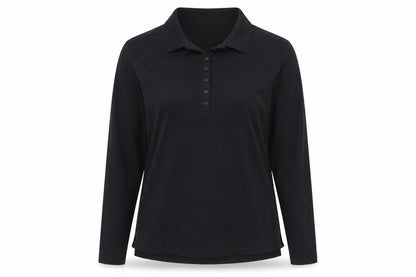 Lands' End Women's Black Cotton Long Sleeve Polo Shirt M