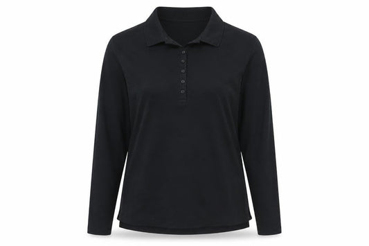 Lands' End Women's Black Cotton Long Sleeve Polo Shirt M