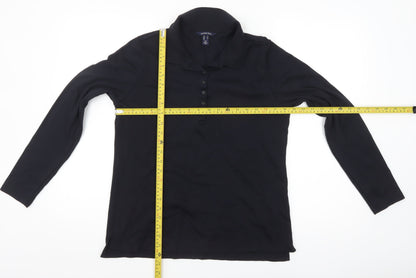 Lands' End Women's Black Cotton Long Sleeve Polo Shirt M
