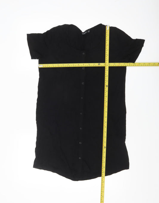 Boohoo Women’s Black Short Sleeve Button-Up Shirt UK 10