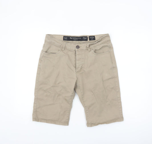 Crosshatch Men Beige Chino Shorts 32W Regular Fit Casual Cotton