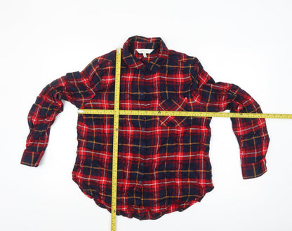 Apricot Womens Red Plaid Long Sleeve Button-Up Shirt Size 14