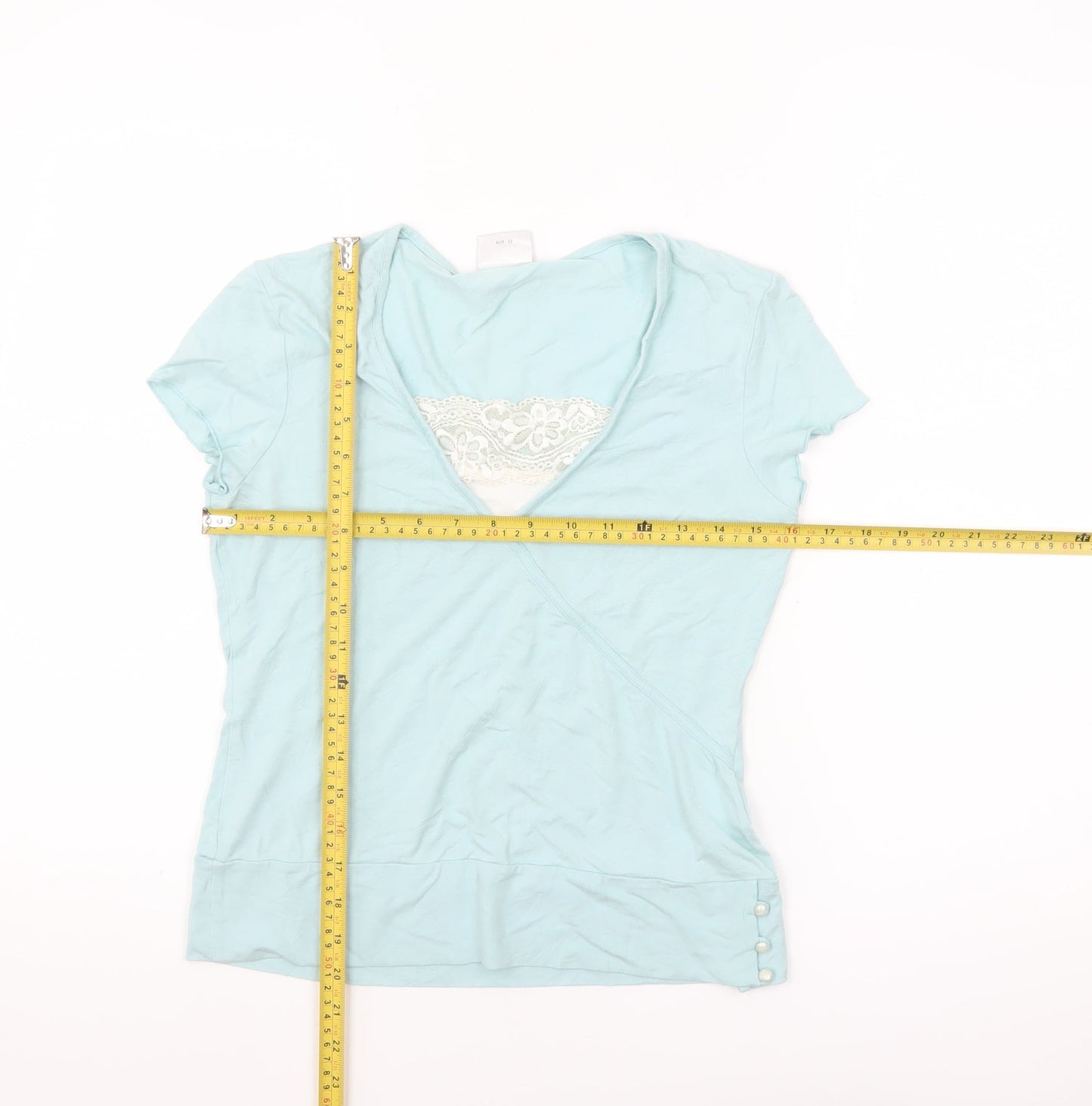Next Women’s Blue Wrap V-Neck Cotton Stretch T-Shirt UK 12