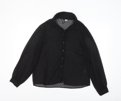 H&M Divided Women’s Black Sheer Polka Dot Collared Blouse Size 8