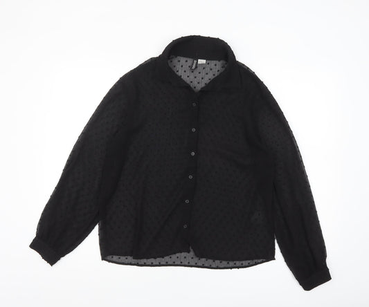 H&M Divided Women’s Black Sheer Polka Dot Collared Blouse Size 8