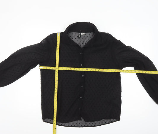 H&M Divided Women’s Black Sheer Polka Dot Collared Blouse Size 8
