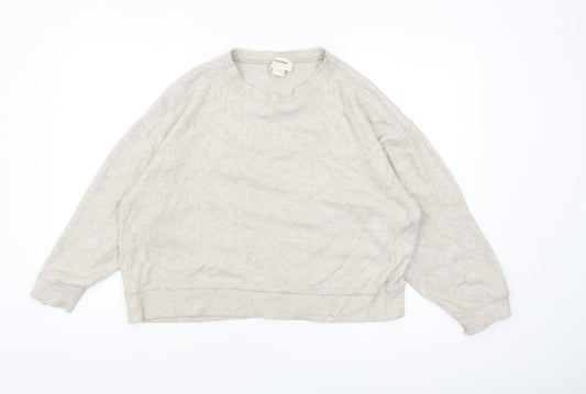 Pull & Bear Women’s Beige Relaxed Fit Long Sleeve Jersey Top Size 12