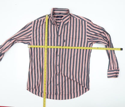 André Men's Blue Striped Long Sleeve Cotton Button-Up Shirt L