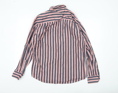 André Men's Blue Striped Long Sleeve Cotton Button-Up Shirt L