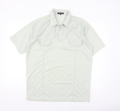 Whispering Smith Men's Light Grey Polyester Short Sleeve Polo Shirt Size L