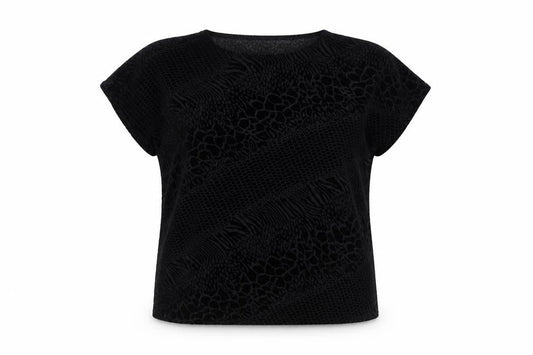 Saloos Women’s Black Velvet Animal Print Tunic Blouse Size 18