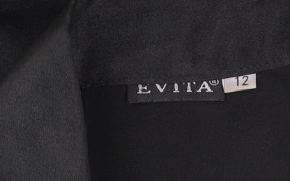 Evita Womens Black Short Sleeve Satin Button-Up Blouse Size 12