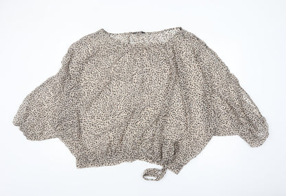 k&d London Women's Beige Animal Print Chiffon Cropped Blouse Size 16
