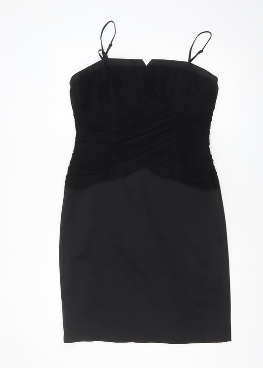 Precis Petite Women’s Black Ruched Bodycon Knee Length Sweetheart Dress Size 14